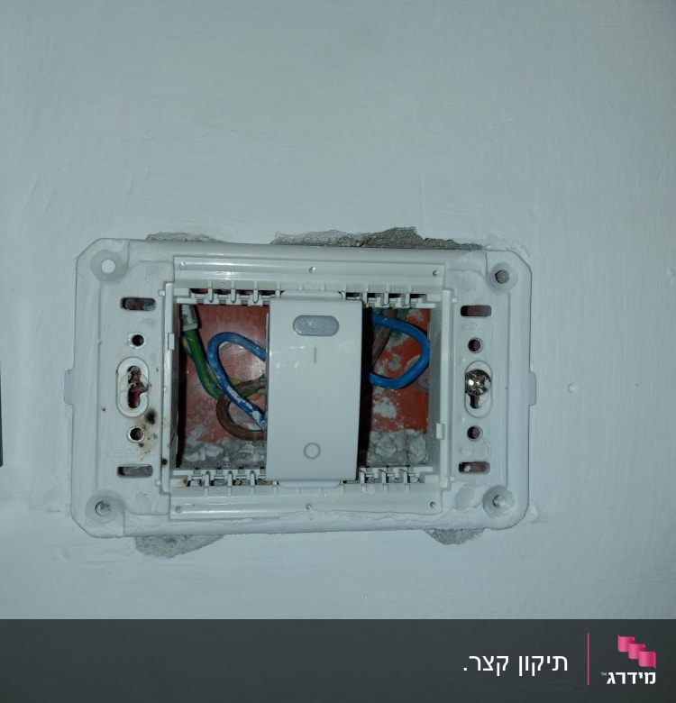 חוטי חשמל צבעוניים בתוך קופסת חשמל בקיר